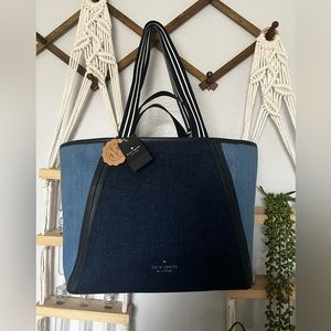 Kate Spade Rosie Large Blue Multi Colorblock Denim Slouchy Tote Bag Purse *NEW*